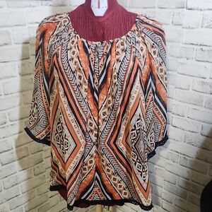 Signature Studio Orange and Black Geometric Blouse